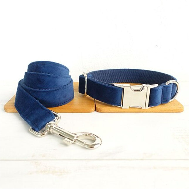 Premium Midnight Blue Velvet Bow Dog Collar for Pets