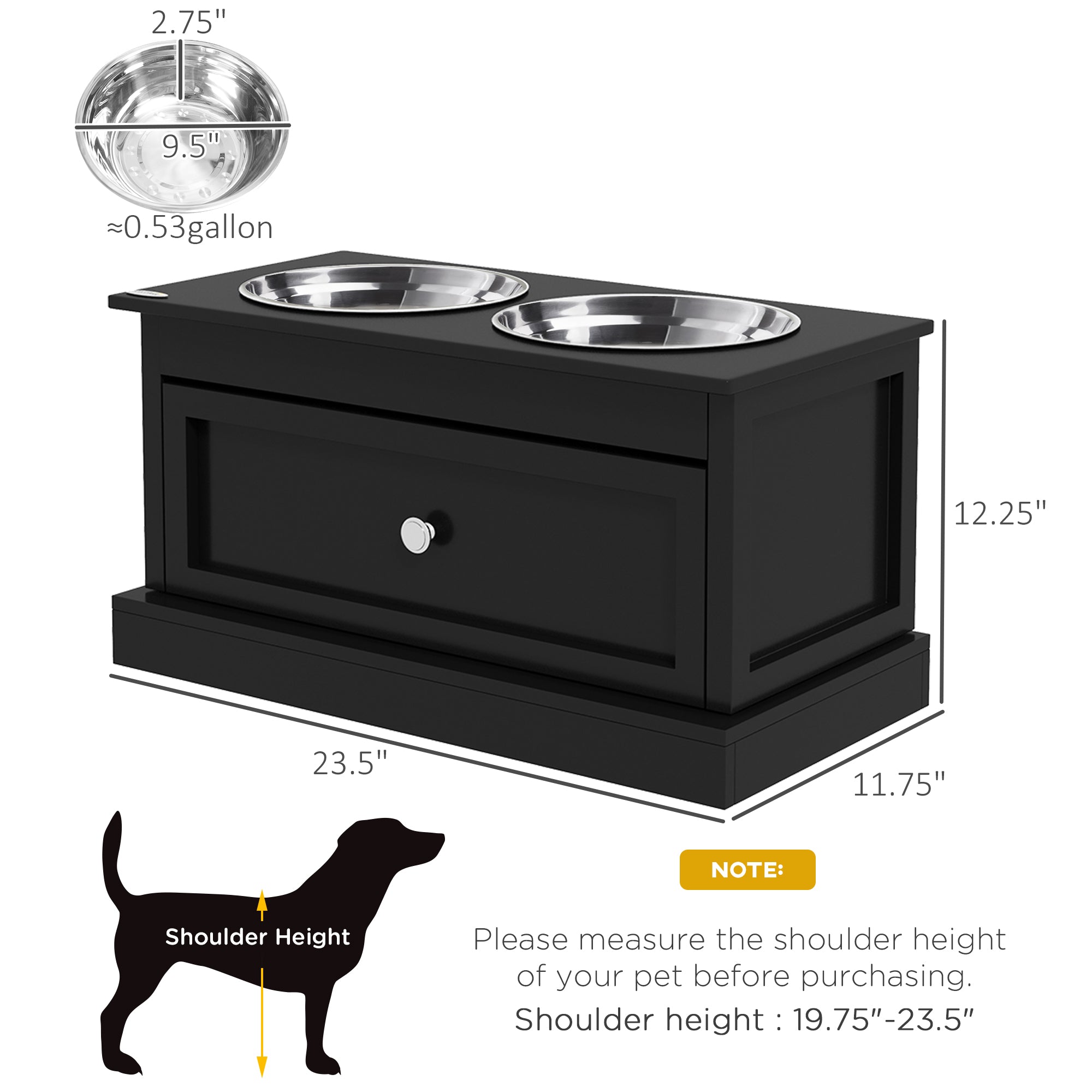 Large Elevated Dog Bowls with Storage Drawer Containing 11L Capacity