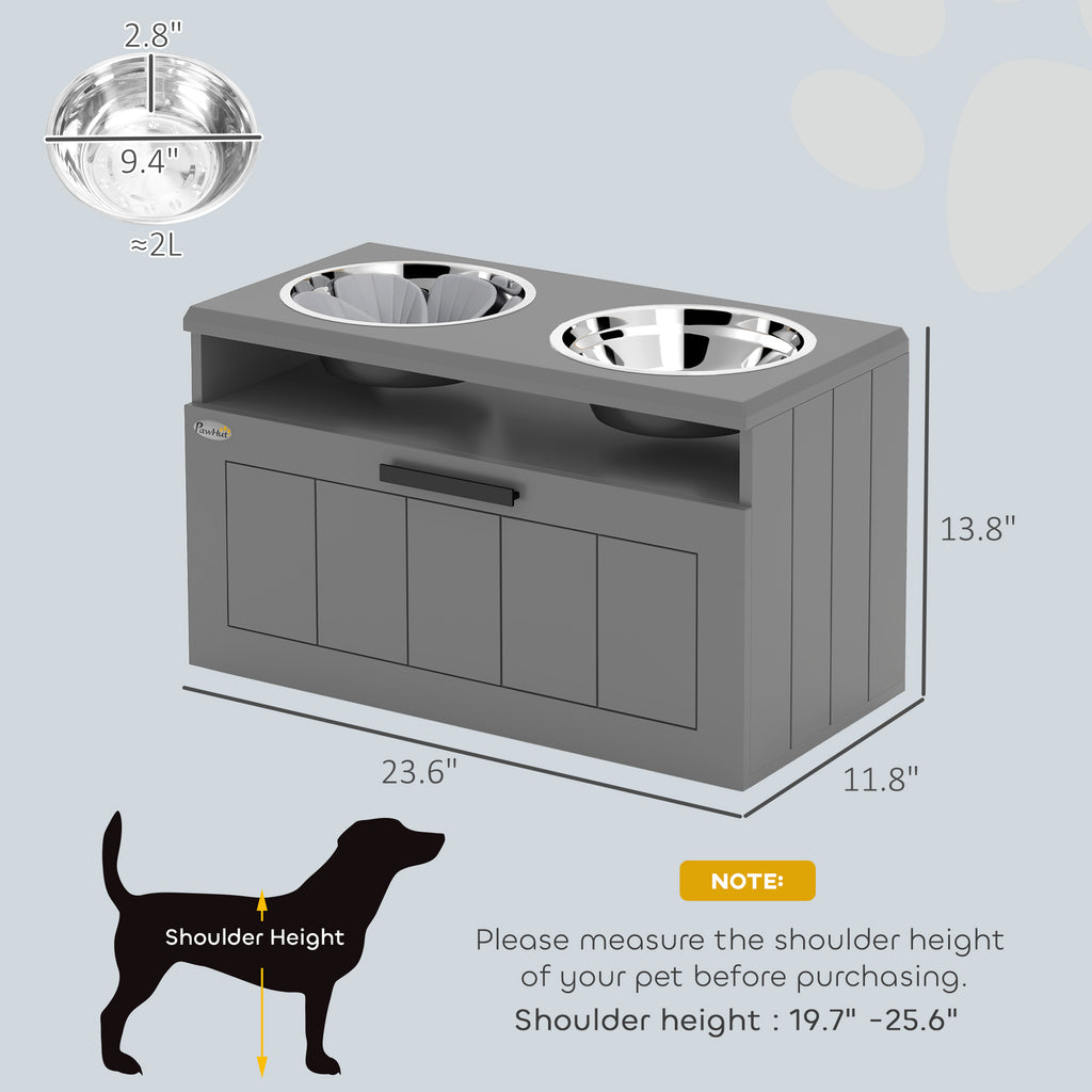 Elevated Dog Bowls, Large Breed Raised Dogs Bowl Stand with 2 Stainless Steel Bowls, Storage Drawer and Slow Feeder Mat