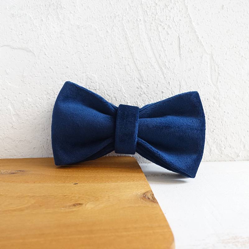 Premium Midnight Blue Velvet Bow Dog Collar for Pets