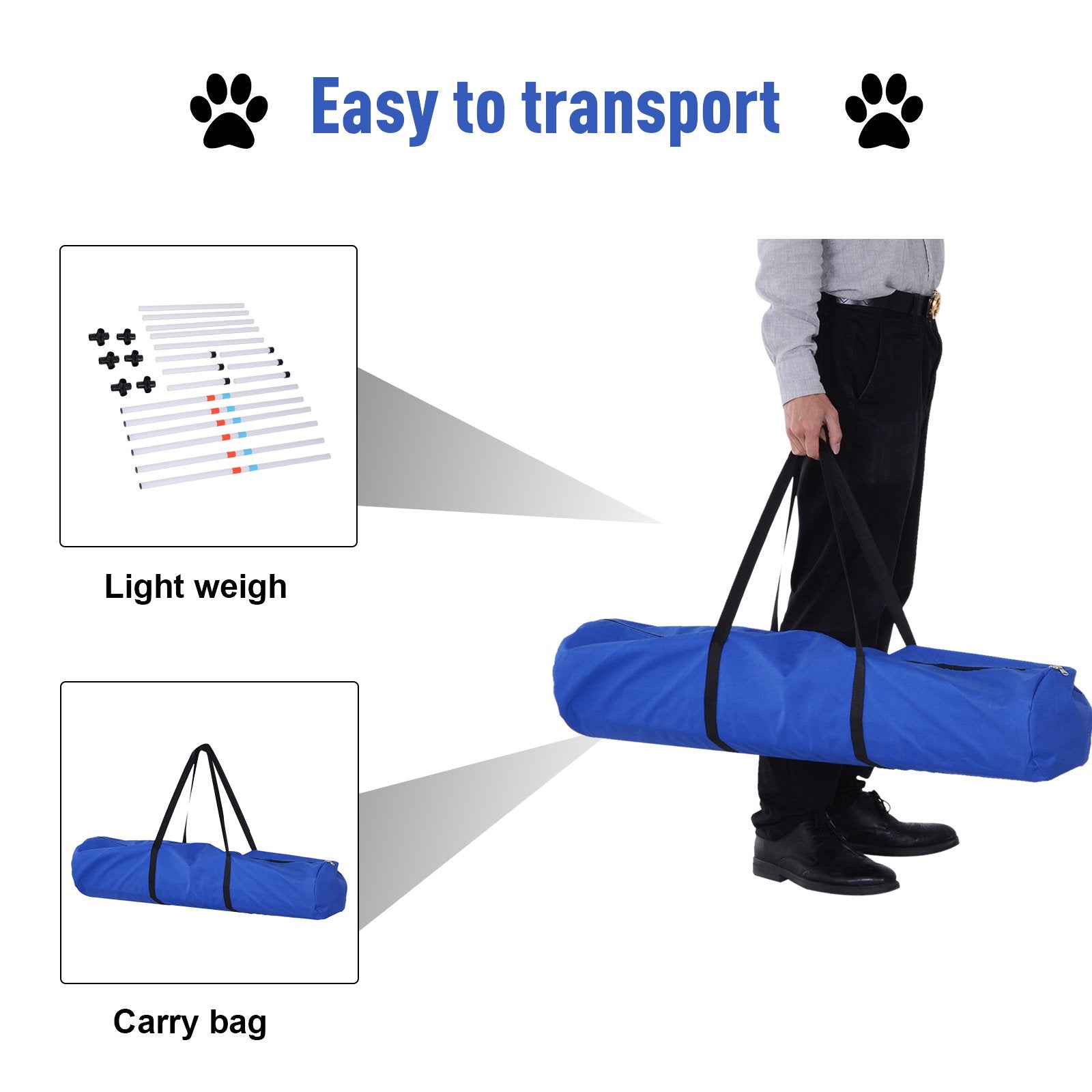 Sturdy Dog Weaves Poles Pet Speed and Agility Equipment Dogs Obstacle Outdoor w/ Storage Bag