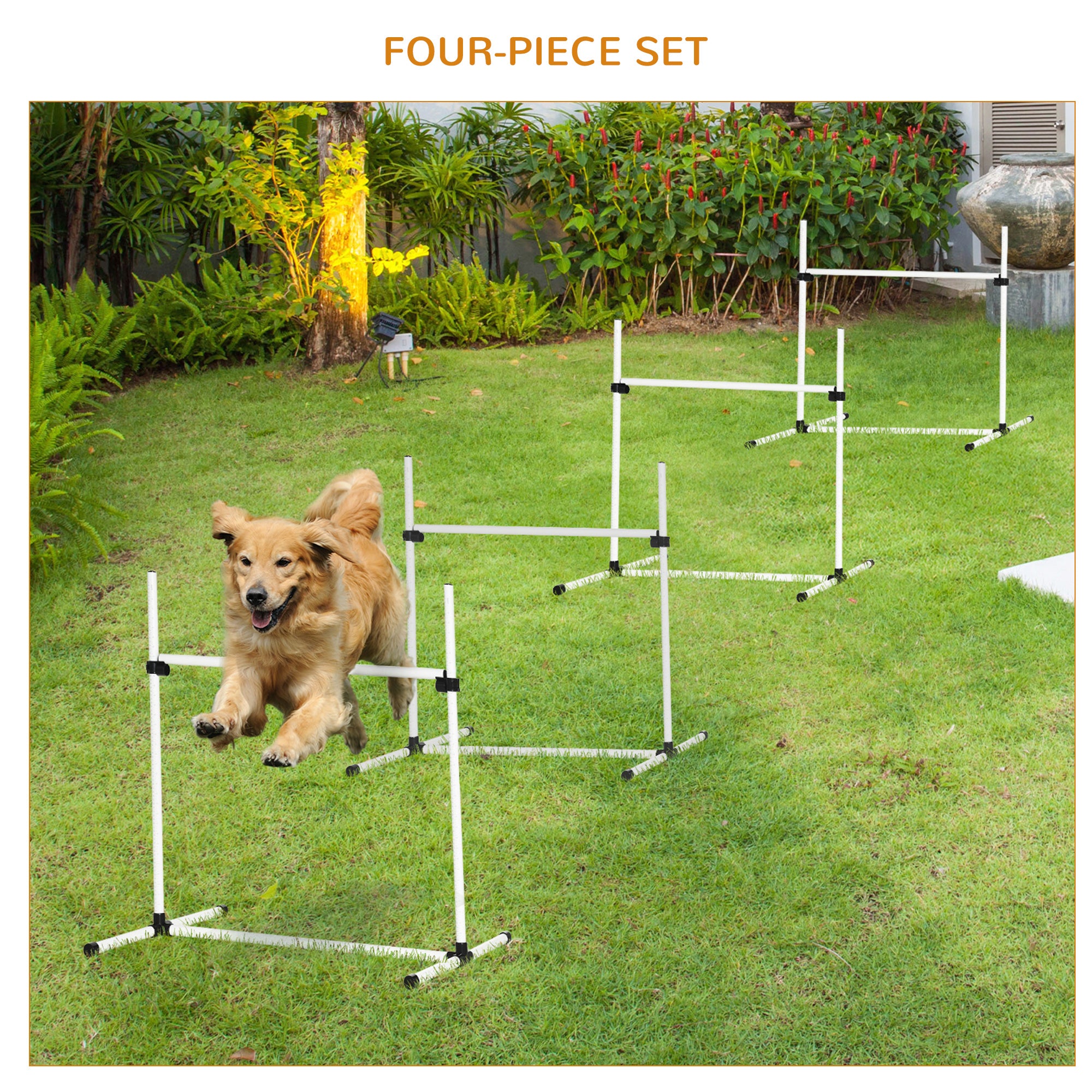 4 Piece Dog Agility Training Equipment for Dog Agility Course with Adjustable Height Jump Bars