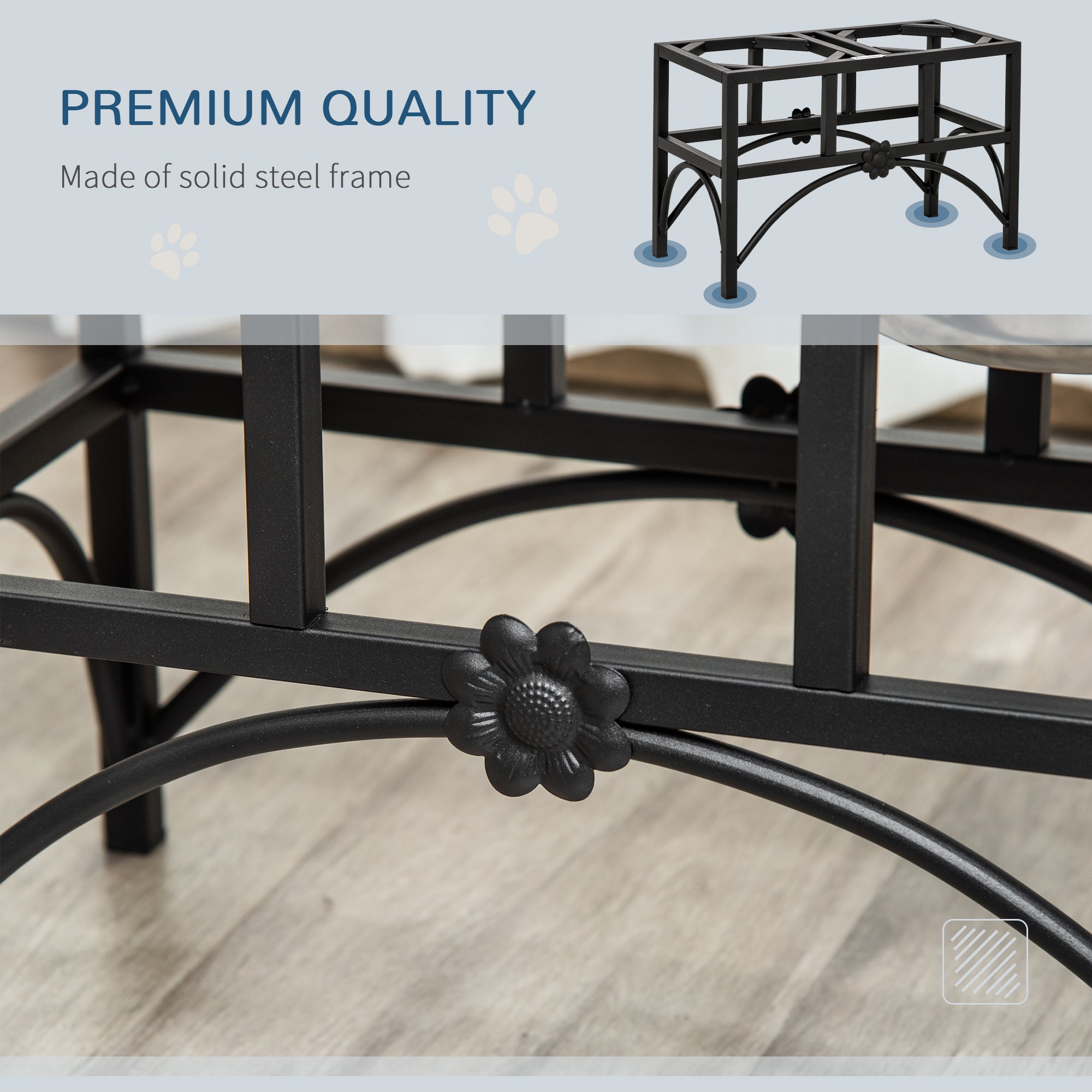 17" Double Stainless Heavy Duty Dog Food Bowl Elevated Pet Feeding Station