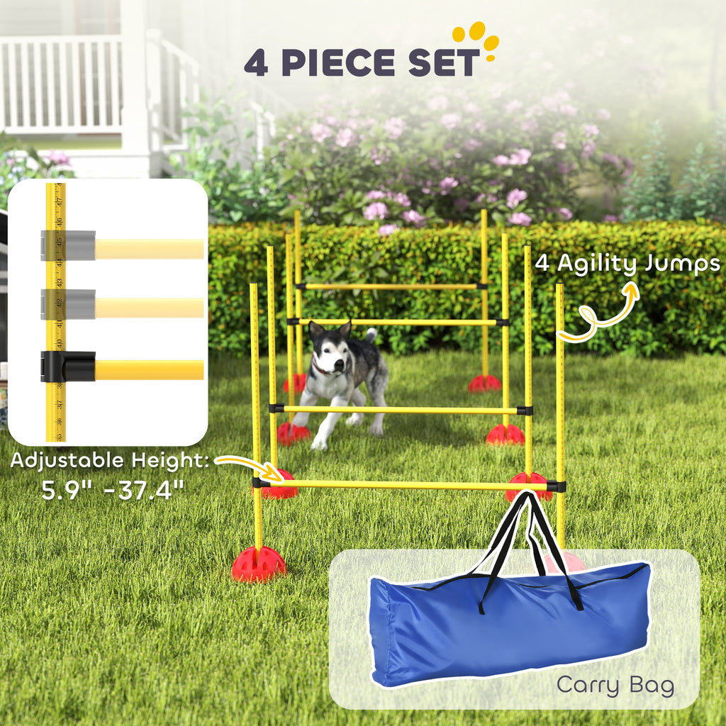 4 Piece Dog Agility Course Backyard Set with 4 Height Adjustable Dog Agility Jumps