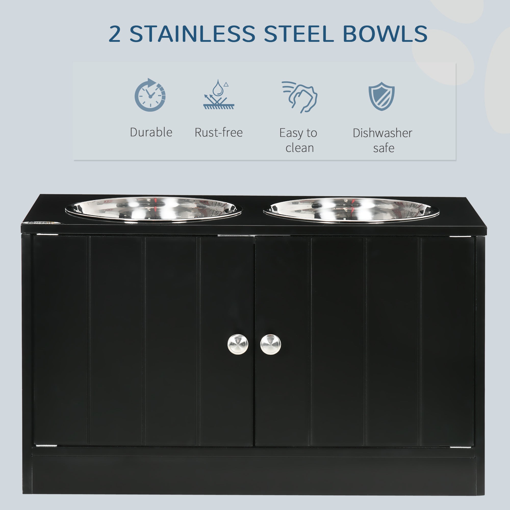 Large Elevated Dog Bowls with Storage Cabinet Containing Large 44L Capacity