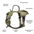 PETMARVEL High-Perfomance Tactical Dog Harness With Poop Bag Holder, No Pull Front Clip & Metal Buckles, Brown S