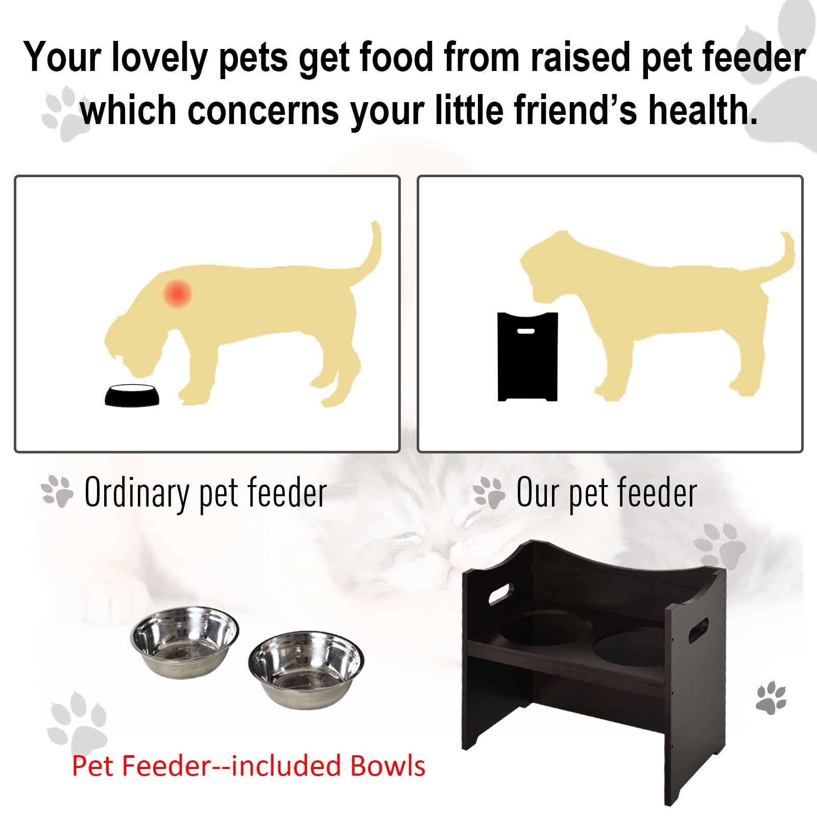 Raised Pet Food Elevated Feeder with 2 Stainless Bowls