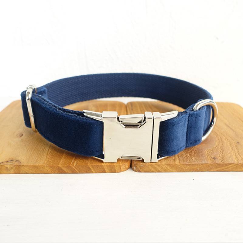 Premium Midnight Blue Velvet Bow Dog Collar for Pets