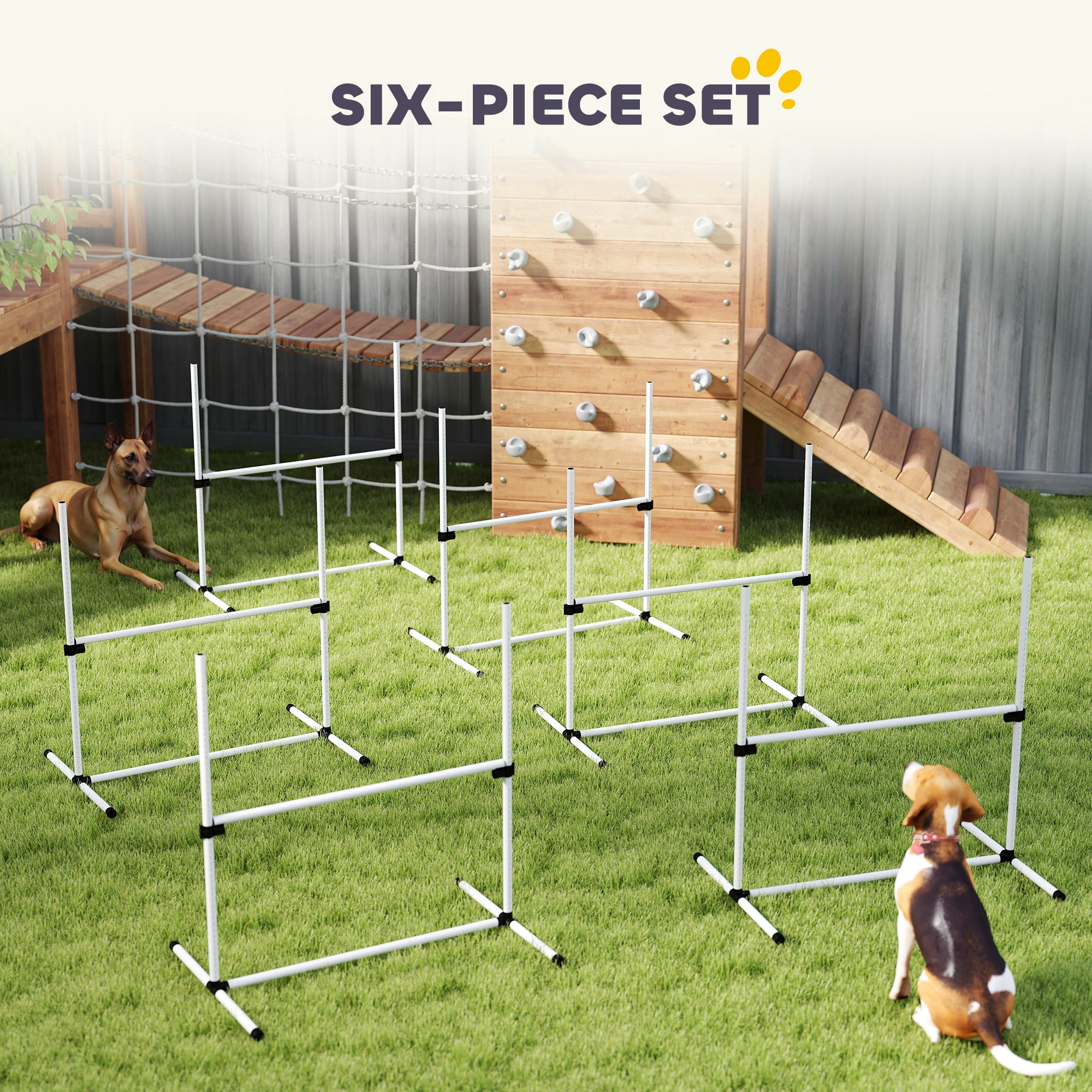 6 Piece Dog Agility Set with Adjustable Height Jump Bars