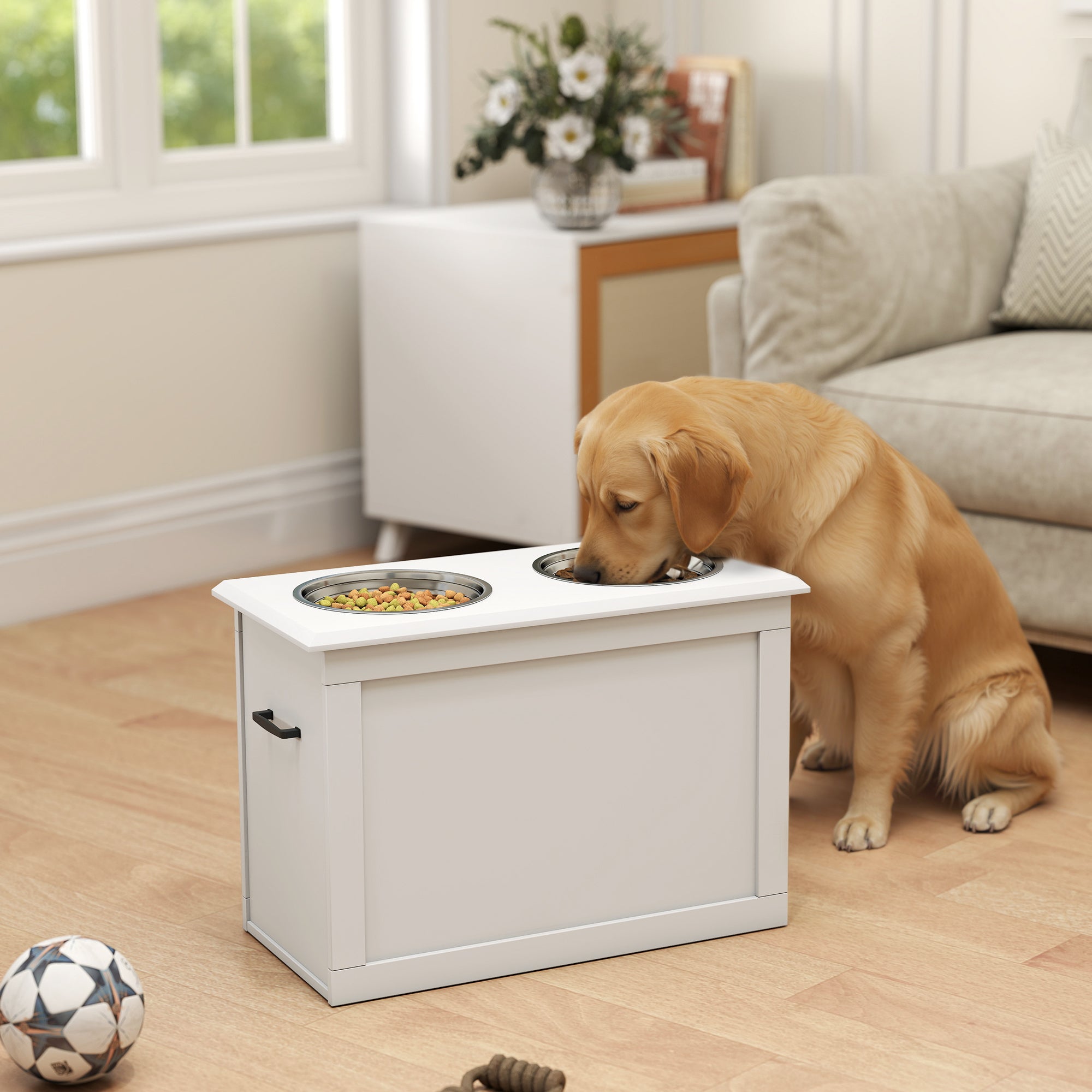 Raised Pet Food Elevated Feeder with 2 Stainless Bowls