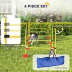 4 Piece Dog Agility Course Set With 4 Height Adjustable Dog Agility Jumps, Carry Bag, Yellow