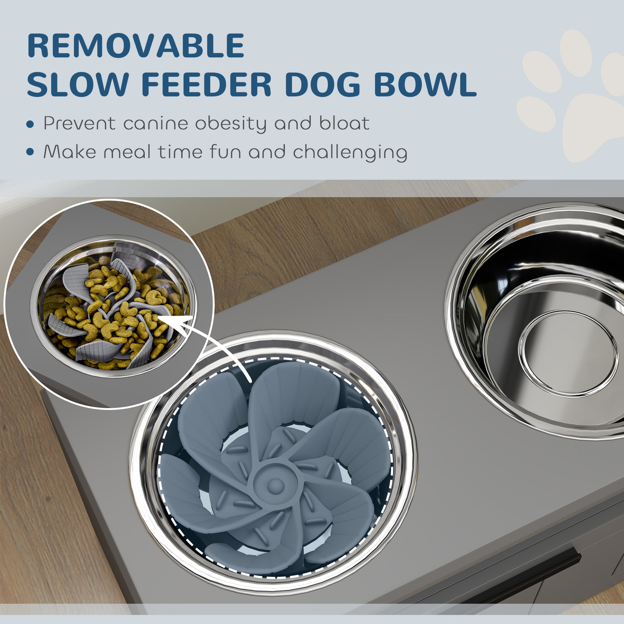 Elevated Dog Bowls, Large Breed Raised Dogs Bowl Stand with 2 Stainless Steel Bowls, Storage Drawer and Slow Feeder Mat