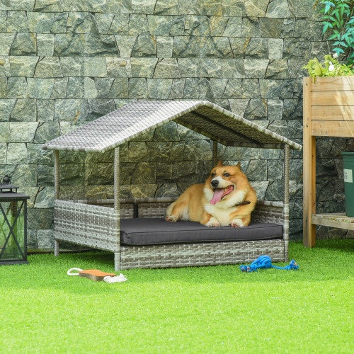 Calm Canine Solutions Rattan Outdoor Dog House & Canopy
