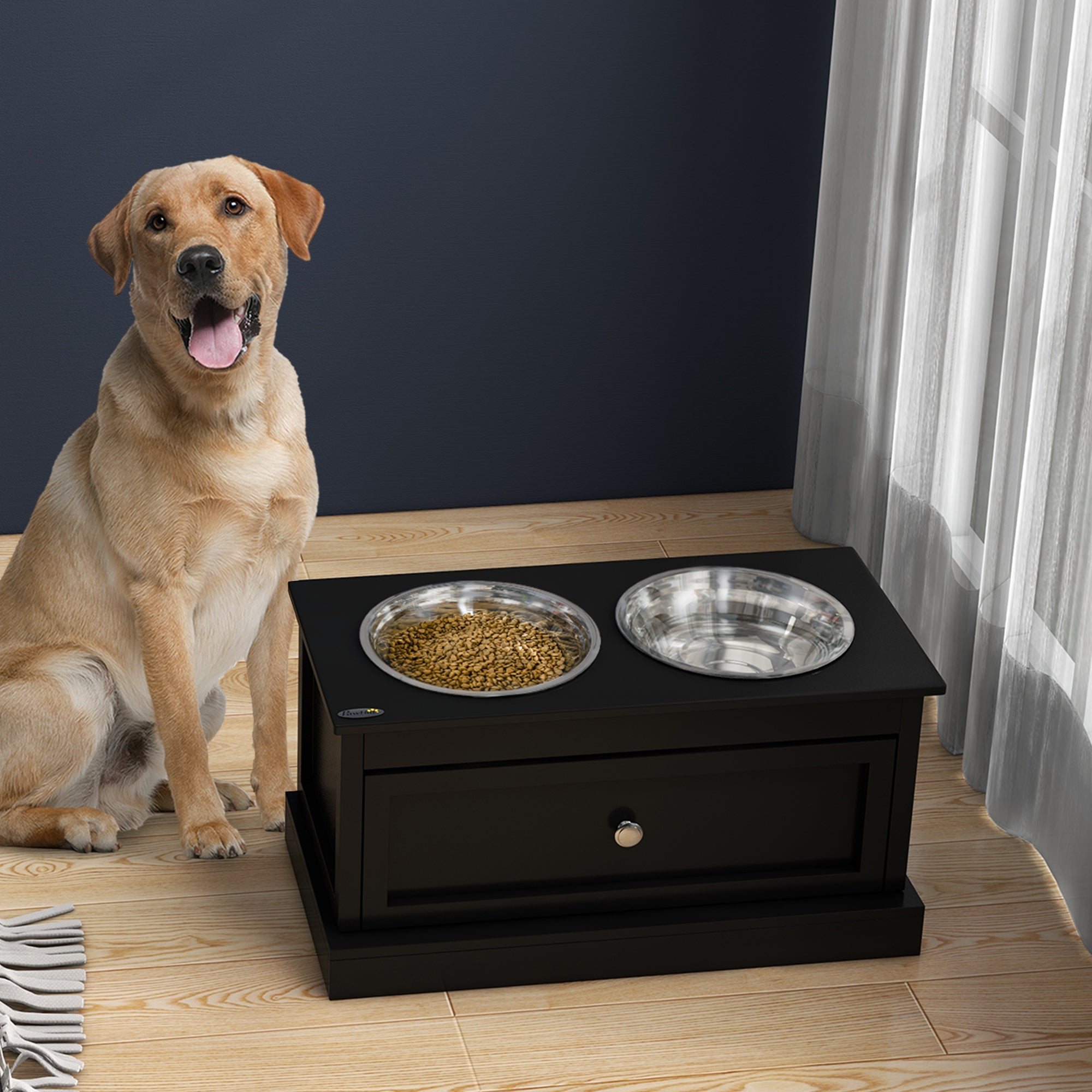 Large Elevated Dog Bowls with Storage Drawer Containing 11L Capacity