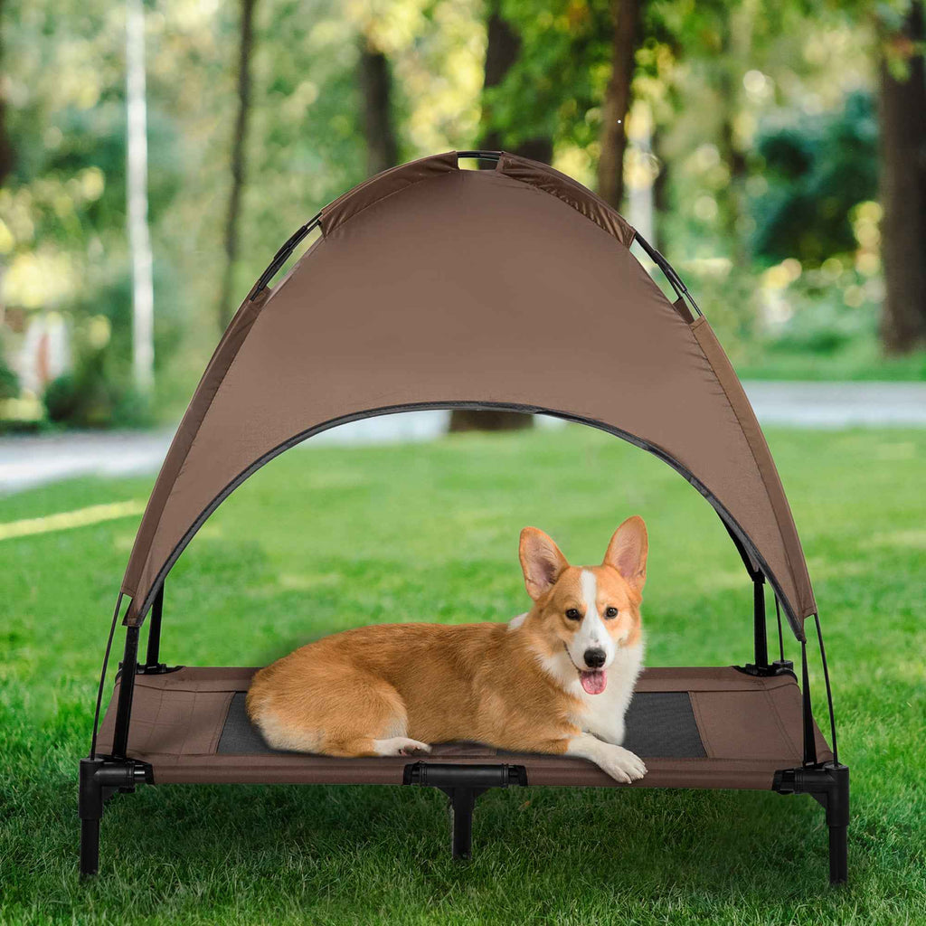48" x 36" Elevated Portable Dog Cot Cooling Pet Bed with UV Protection Canopy Shade