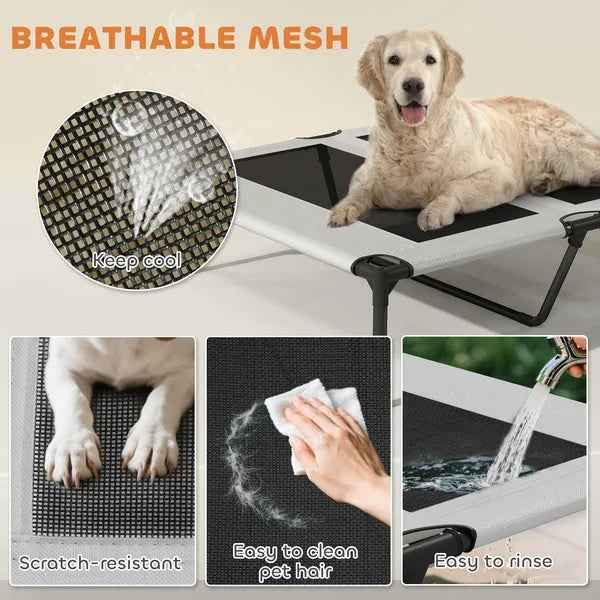 Elevated Dog Bed With Removable Canopy, Portable Outside Raised Pet Cot With Cooling Pad, Storage Bag